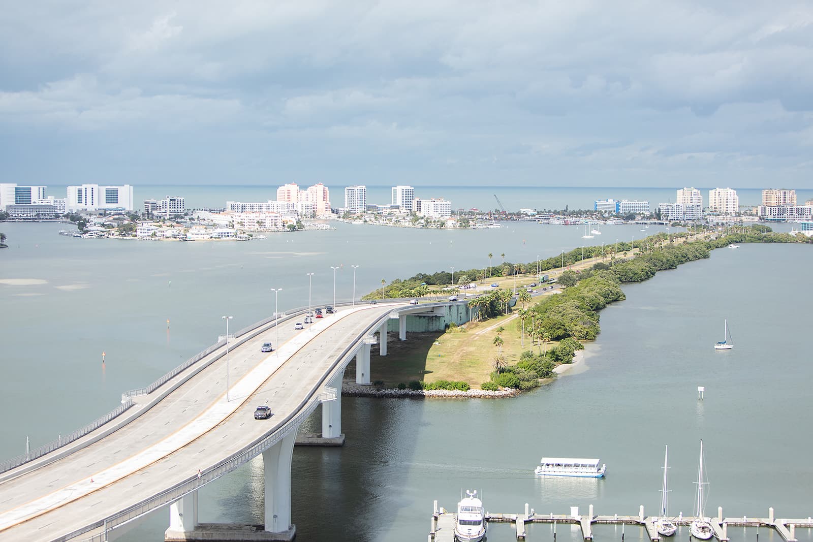 Aerial view of Clearwater bridge and waterfront